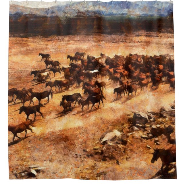 A herd of wild running horses. Artistic work on th (Front)