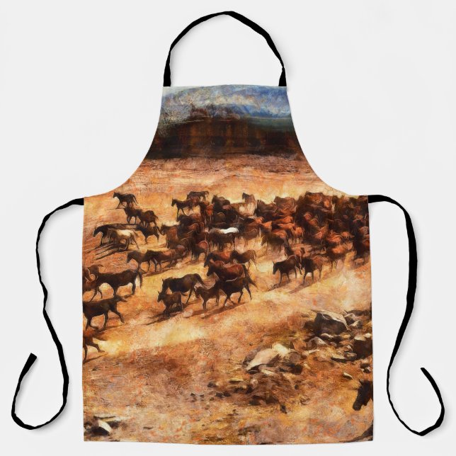 A herd of wild running horses. Artistic work on th Apron (Front)