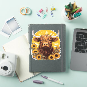 A Highland Cow Illustration with Sunflowers Classi