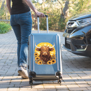 A Highland Cow Illustration with Sunflowers Classi