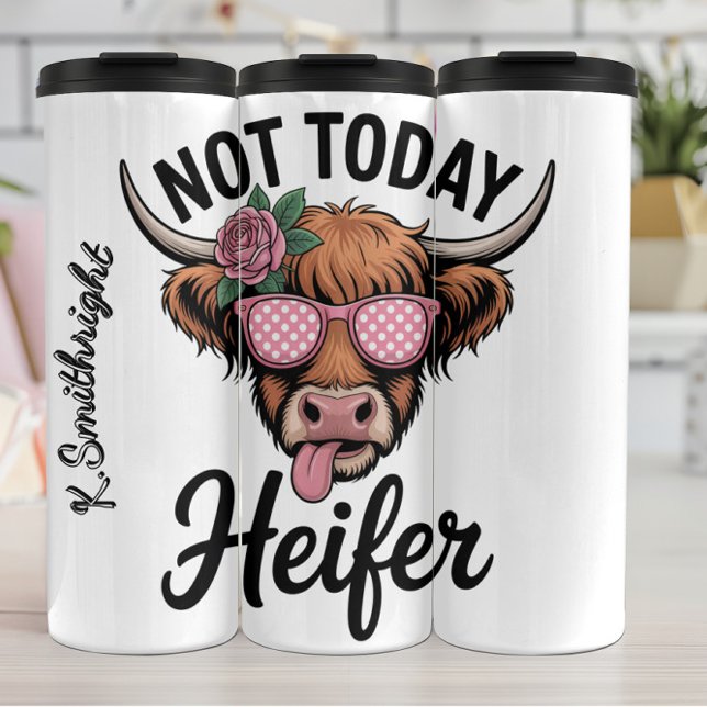 A Highland Cow with Pink Sunglasses Thermal Tumbler (Creator Uploaded)