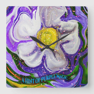 A hint of purple Magic - Flower power Square Wall Clock
