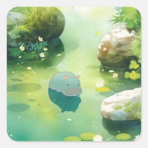 A Hippo Oasis of Calm Square Sticker