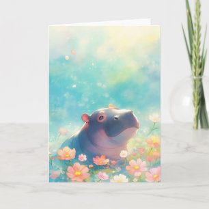 A Hippopotamus in Floral Bloom Card