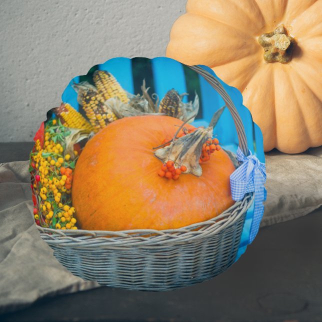 A holiday basket with pumpkins round pillow (Creator Uploaded)