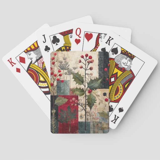 A Holly Berry Rustic Winter Patchwork Playing Cards (Back)