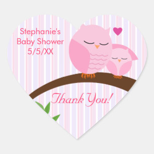 A Hoot Of A Baby Shower Pink Heart Sticker