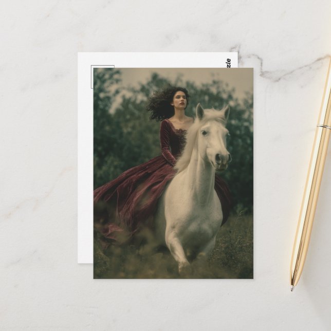 A Horse and Rider in the Woods Postcard (Front/Back In Situ)