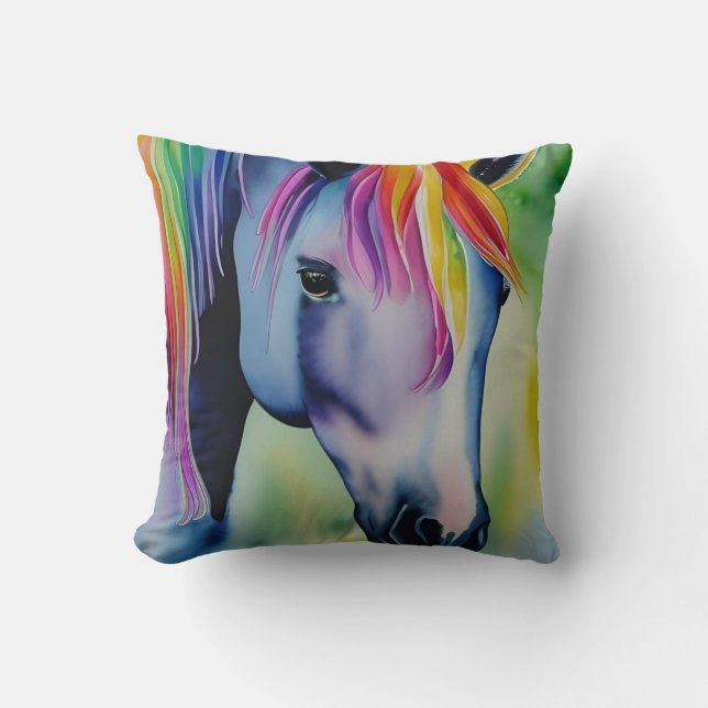 A Horse in Fun Colours Throw Pillow (Front)