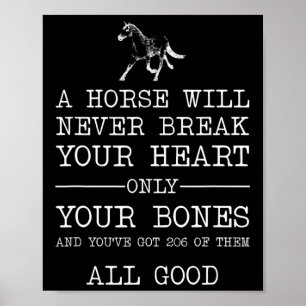 A Horse Will Never Break Your Heart Funny Horsebac Poster