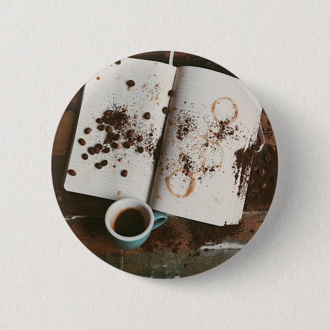 A Hot Mess Coffee with Stained Book and Beans 2 Inch Round Button (Front)