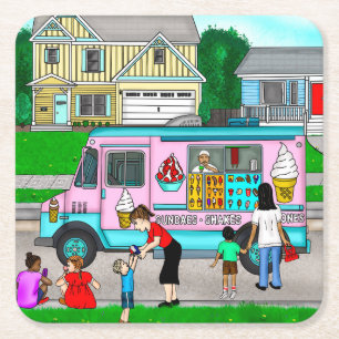 A Hot Summer Day A Whimsical Illustration Square Paper Coaster