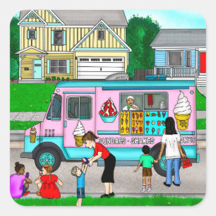 A Hot Summer Day   A Whimsical Illustration Square Sticker