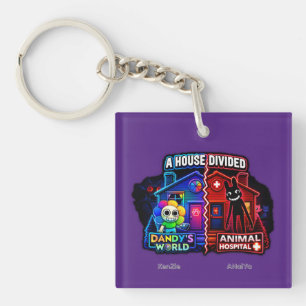 A House Divided Neon Cartoon Split‑Panel Keychain