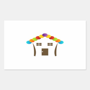 A house graphic with a colourful roof sticker
