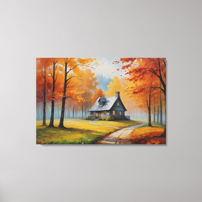 a house in the woods painting canvas print (Front)