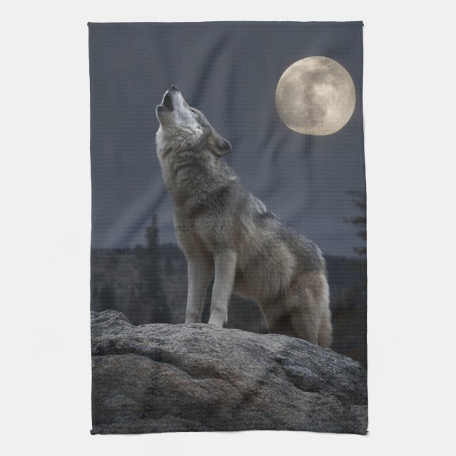 A Howling Wolf Kitchen Towel (Vertical)