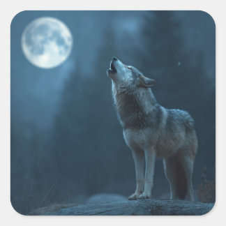 A Howling Wolf Square Sticker
