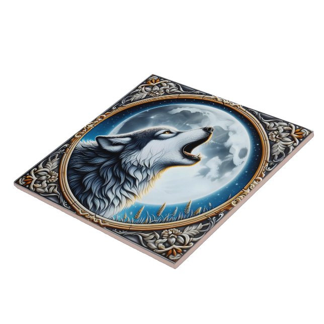 A Howling Wolf Under a Luminous Full Moon Tile (Side)