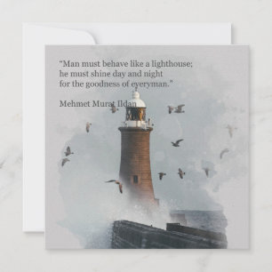 A huge wave hitting a lighthouse holiday card