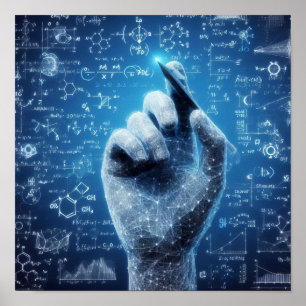 A humanoid hand superimposed on a data sheet poster