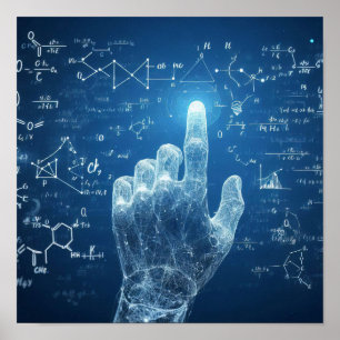 A humanoid hand superimposed on a data sheet poster