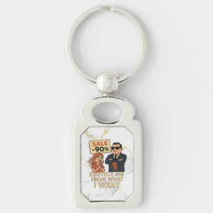 A humourous cartoon-style graphic  keychain