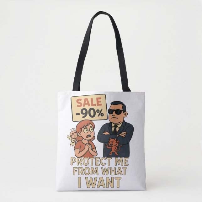 A humourous cartoon-style graphic  tote bag (Front)