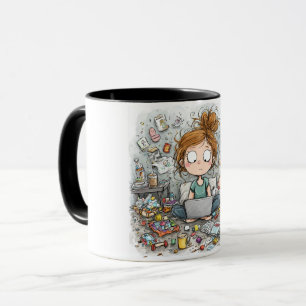 A Humourous Illustration of Mom Life Mug