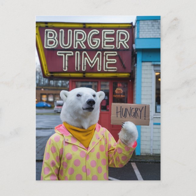 A Hungry Polar Bear in a Polka Dot Jacket Postcard (Front)
