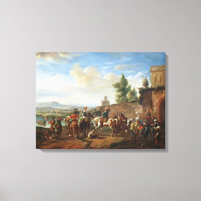 A Hunting Party by a Country House (oil on canvas) Canvas Print (Front)