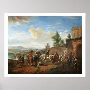 A Hunting Party by a Country House (oil on canvas) Poster