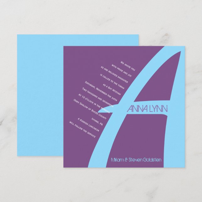 A INITIAL Bar Bat Mitzvah Invitation (Front/Back)