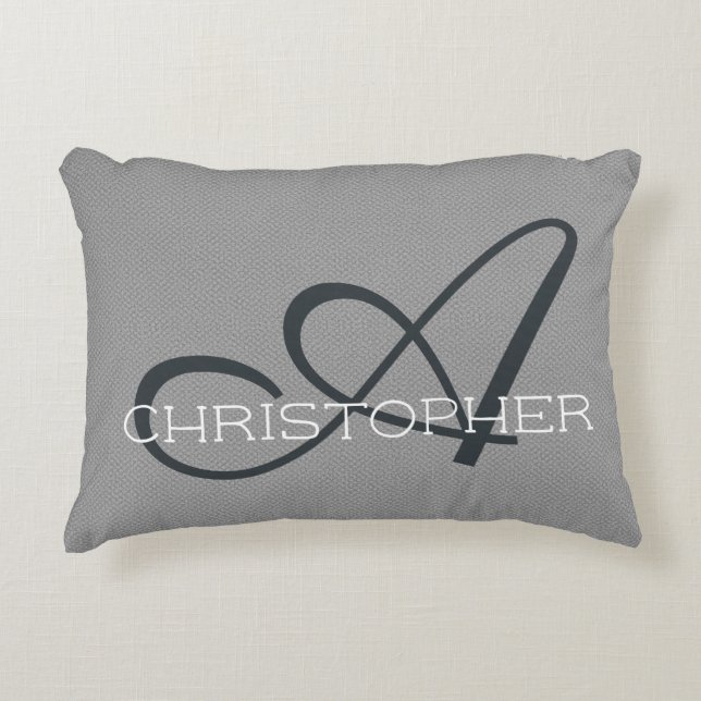 A Initial Custom Name Template Grey Black White Accent Pillow (Front)