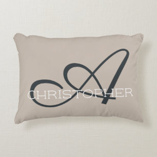 A Initial Personalized Name Tan Monogram Accent Pillow