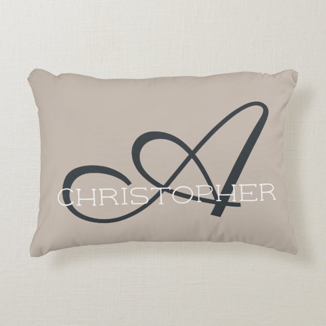 A Initial Personalized Name Tan Monogram Accent Pillow (Front)