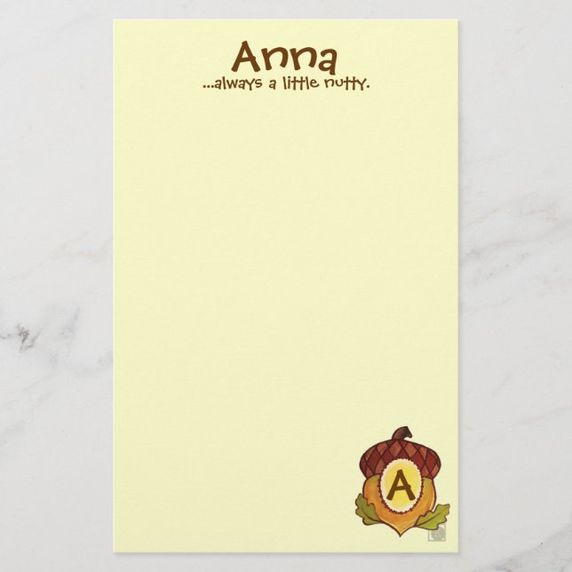 A is for Acorn Personalized Stationary Stationery (Front)