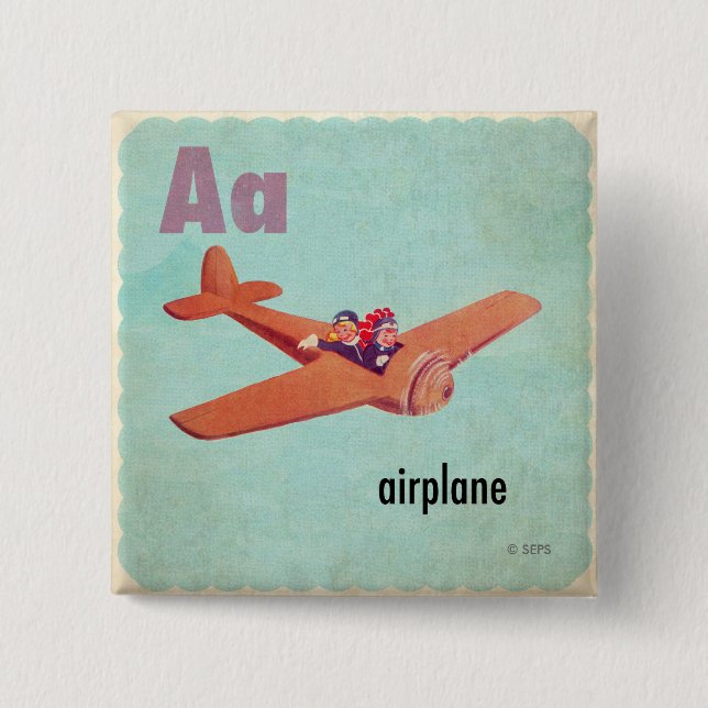 A is for Airplane 2 Inch Square Button (Front)