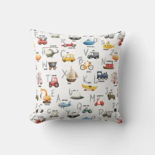 A is for Airplane B is for Bus - abc transportatio Throw Pillow