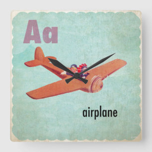 A is for Airplane Square Wall Clock