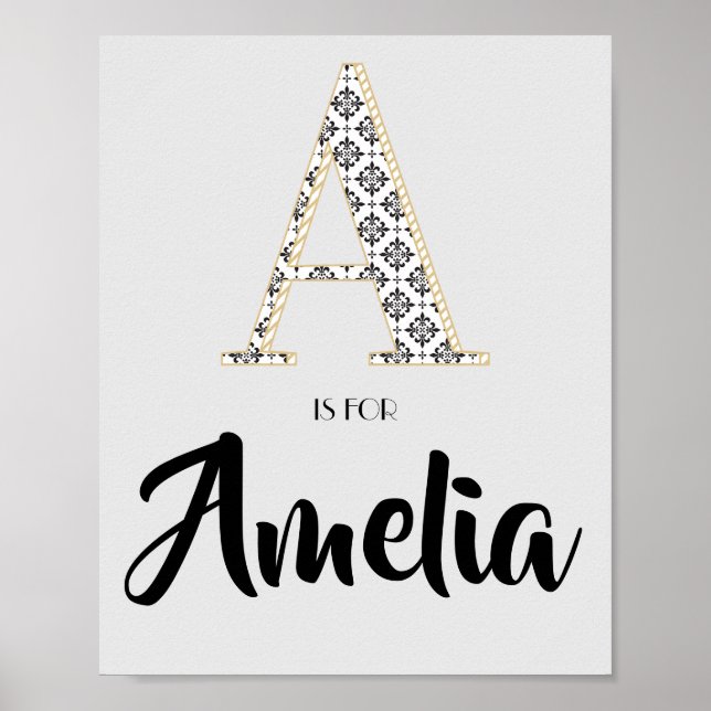 A is for Amelia Classic Modern Text Custom Name Poster (Front)