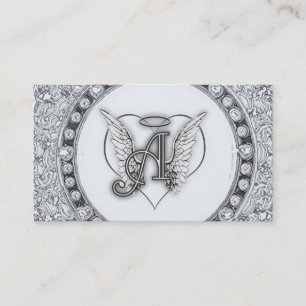 A is for Angel Initial with Heart Monogram Business Card