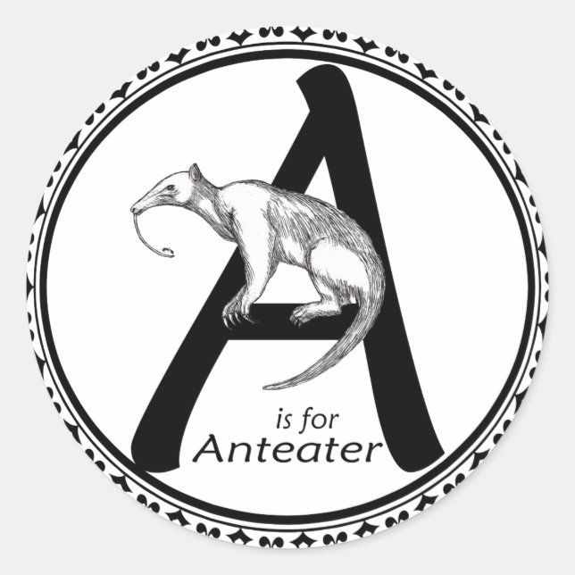 A is for Anteater Classic Round Sticker (Front)