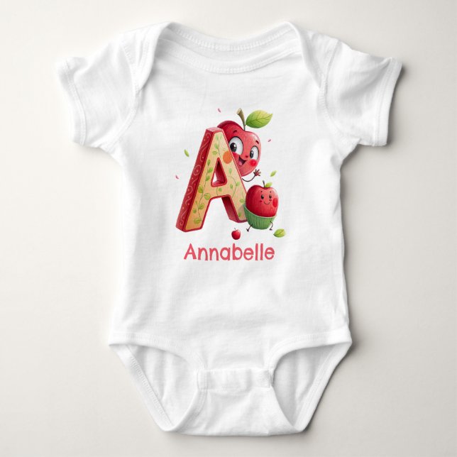 A is for Apple Personalize Baby Bodysuit (Front)