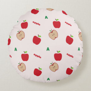 A is for apple pink round pillow