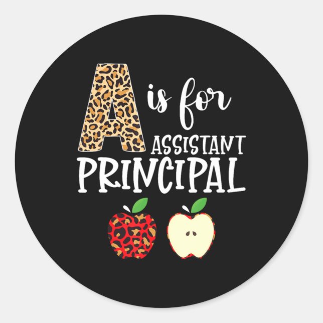 A Is For Istant Principal Leopard Print Apple Back Classic Round Sticker (Front)