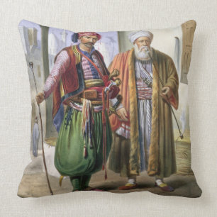 A Janissary and a Merchant in Cairo, illustration Throw Pillow