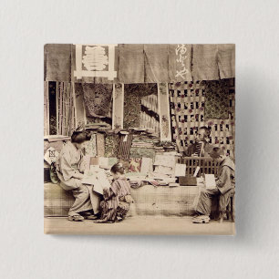 A Japanese cloth store, c.1890 (hand coloured phot 2 Inch Square Button