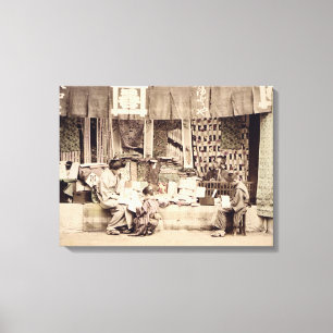 A Japanese cloth store, c.1890 (hand coloured phot Canvas Print