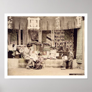 A Japanese cloth store, c.1890 (hand coloured phot Poster